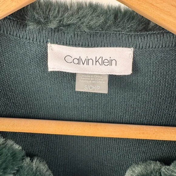 NWT Calvin Klein Cropped Faux Fur Jacket – Emerald Green – Size S - Picture 2 of 7